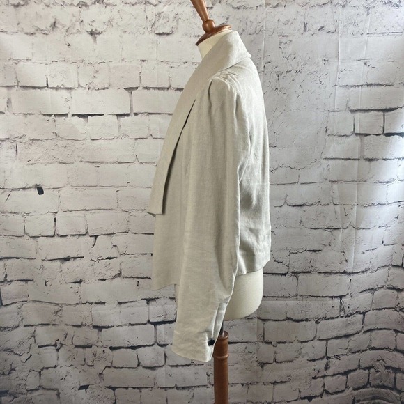 Astrid Linen Blend Beige Blazer Open Front Waterfall Lined Size 6 - Picture 2 of 11